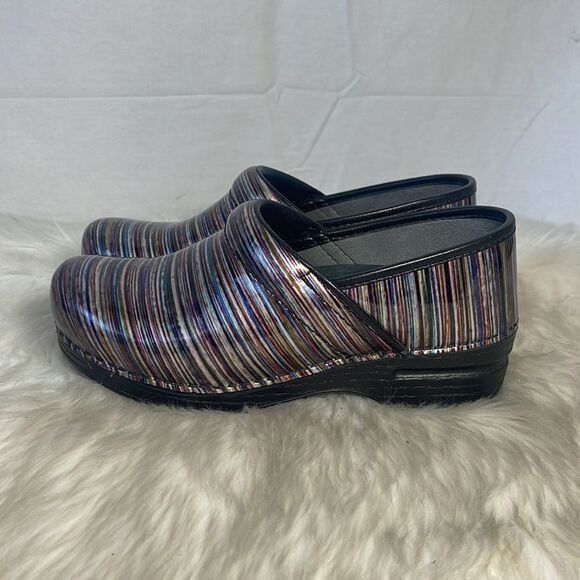 Dansko Professional Multicolor Striped Patent Work Clogs Sz 37/US 6.5-7 - Picture 5 of 9